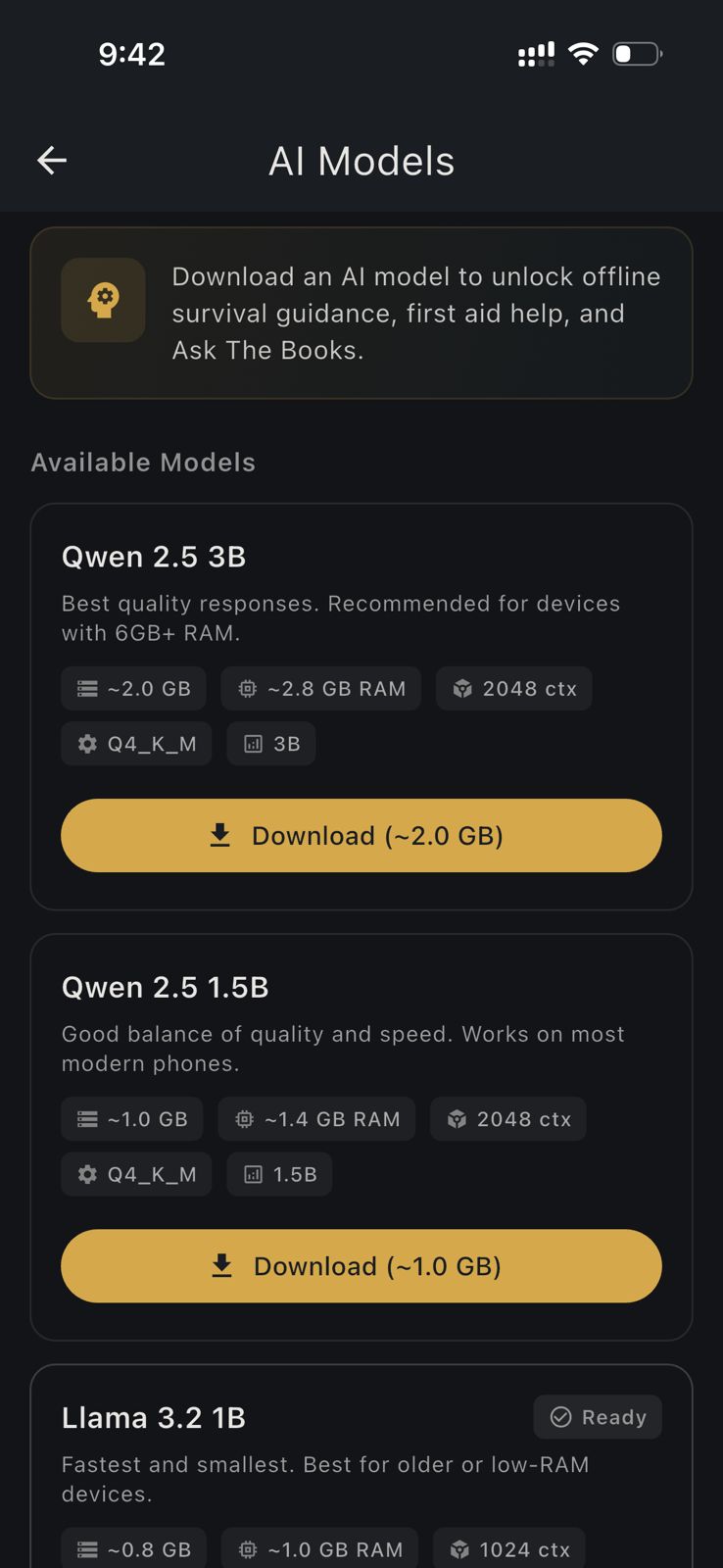 HAVEN AI Models - download Qwen, Llama for offline AI assistant