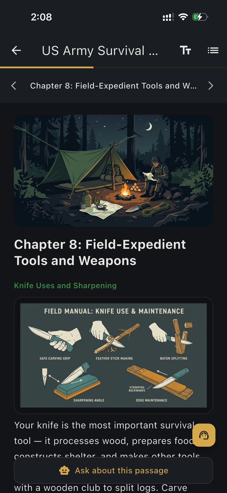 HAVEN illustrated survival manual : field tools, knife skills, Ask about this passage