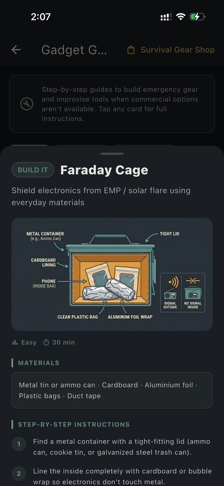HAVEN Gadget Guides : illustrated DIY Faraday cage and EMP shielding steps